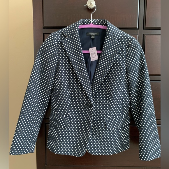 NWT Ann Taylor petite navy blue & white polka-dot blazer - Picture 1 of 6